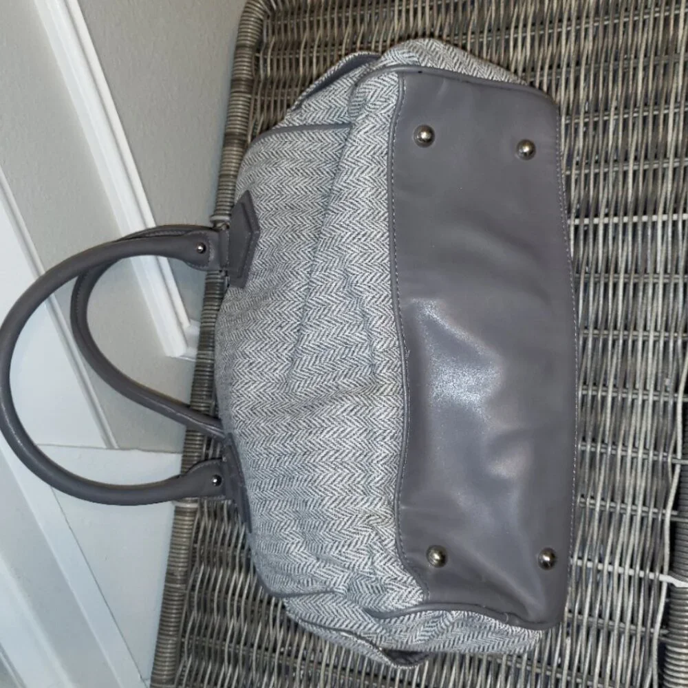 Cato Herringbone Satchel Handbag Purse with Tassel Preppy Neutral